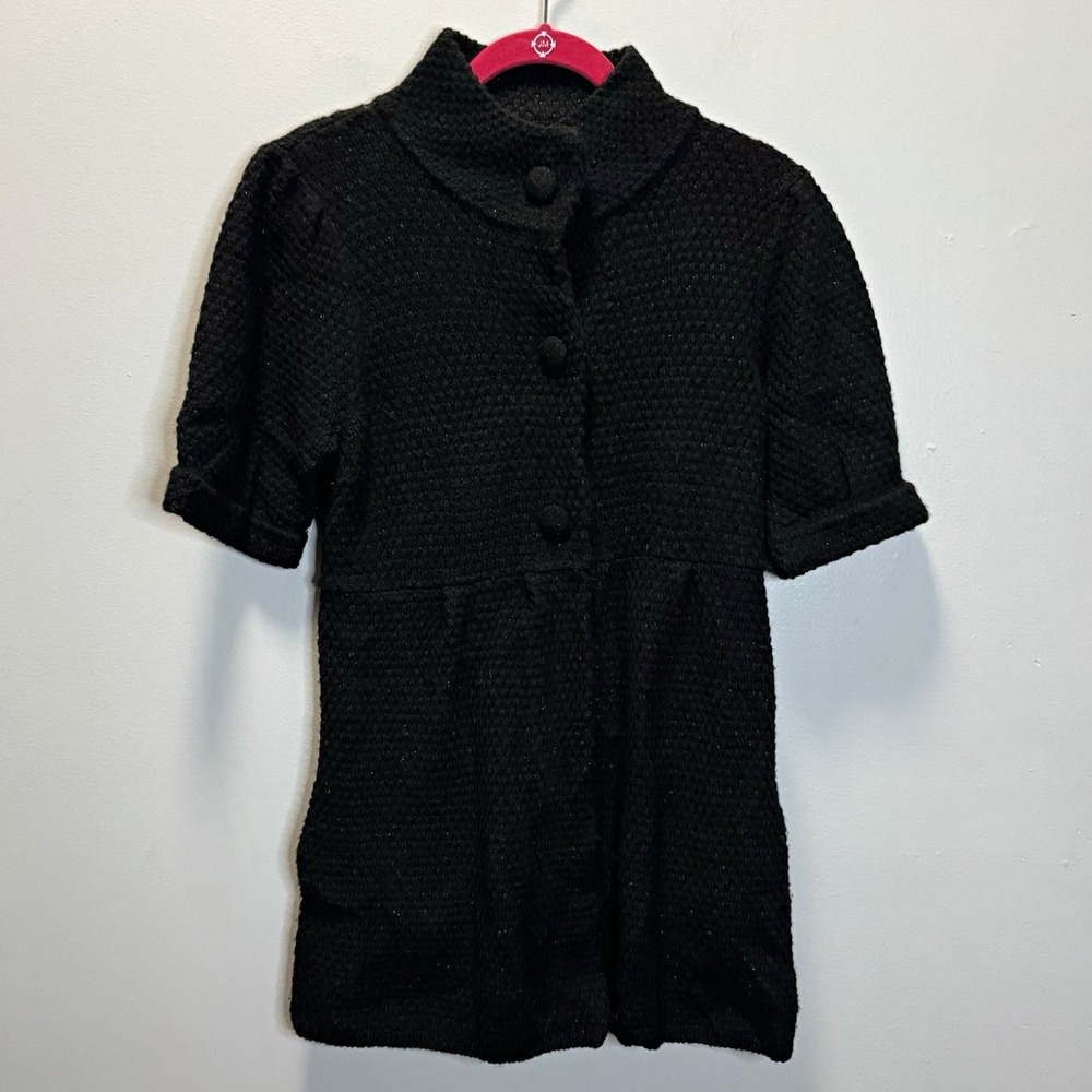 Apt. 9 Women's Short Sleeve Sweater Jacket Black Metallic Button Front Size S